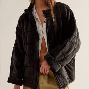 Free People Dolman Quilted Knit Jacket in black (small)